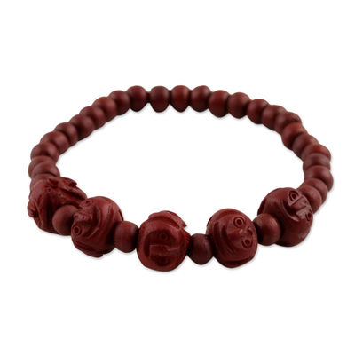Bone beaded stretch bracelet, 'Red Expression' - Red Bone Beaded stretch Bracelet from India
