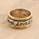 Sterling silver and brass spinner ring, 'Live Laugh Love' - Inspirational Sterling Silver and Brass Spinner Ring
