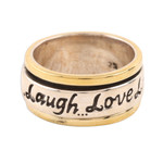 Sterling silver and brass spinner ring, 'Live Laugh Love' - Inspirational Sterling Silver and Brass Spinner Ring