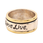 Sterling silver and brass spinner ring, 'Live Laugh Love' - Inspirational Sterling Silver and Brass Spinner Ring