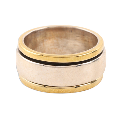 Sterling silver and brass spinner ring, 'Live Laugh Love' - Inspirational Sterling Silver and Brass Spinner Ring