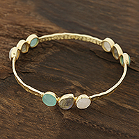 Gold plated multi-gemstone bangle bracelet, 'Lavish Harmony'