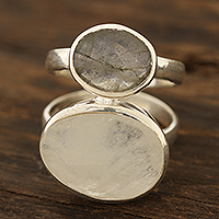 Featured review for Rainbow moonstone and labradorite cocktail ring, Evening Elegance