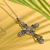 Sterling silver pendant necklace, 'Floral Faith' - Floral Cross Sterling Silver Pendant Necklace from India thumbail