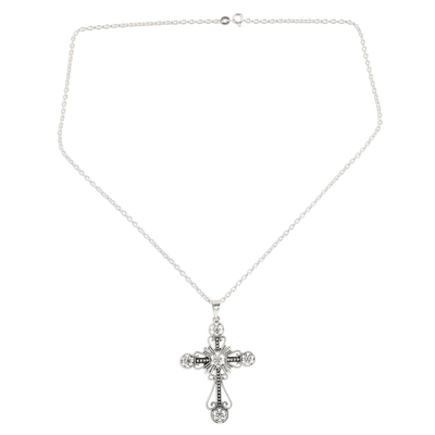 Collar colgante de plata esterlina - Collar con colgante de plata de ley con cruz floral de la India