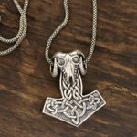 Men's sterling silver pendant necklace, 'Thor Ram' - Men's Sterling Silver Thor's Hammer Pendant Necklace