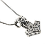 Men's sterling silver pendant necklace, 'Thor Ram' - Men's Sterling Silver Thor's Hammer Pendant Necklace