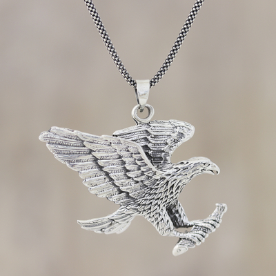 Men's sterling silver pendant necklace, 'Excellent Eagle' - Men's Sterling Silver Eagle Pendant Necklace from India