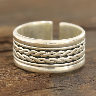 Sterling silver wrap ring, 'Glimmering Rope' - Rope Pattern Sterling Silver Wrap Ring from India