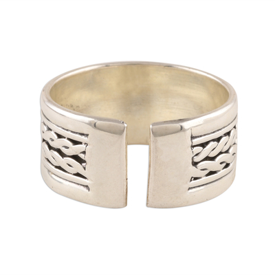 Sterling silver wrap ring, 'Glimmering Rope' - Rope Pattern Sterling Silver Wrap Ring from India