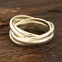 Sterling silver band ring, 'Intertwined Glory' - Multi-Band Sterling Silver Ring Crafted in India