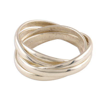 Sterling silver band ring, 'Intertwined Glory' - Multi-Band Sterling Silver Ring Crafted in India