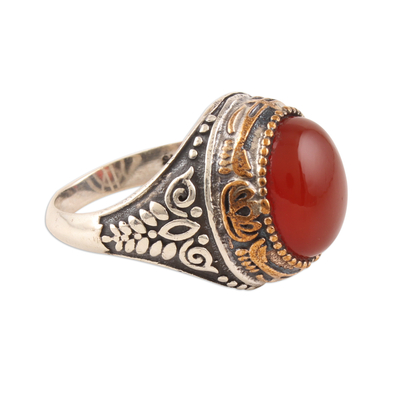 Onyx domed ring, 'Fiery Allure' - Red-Orange Onyx Domed Ring Crafted in India