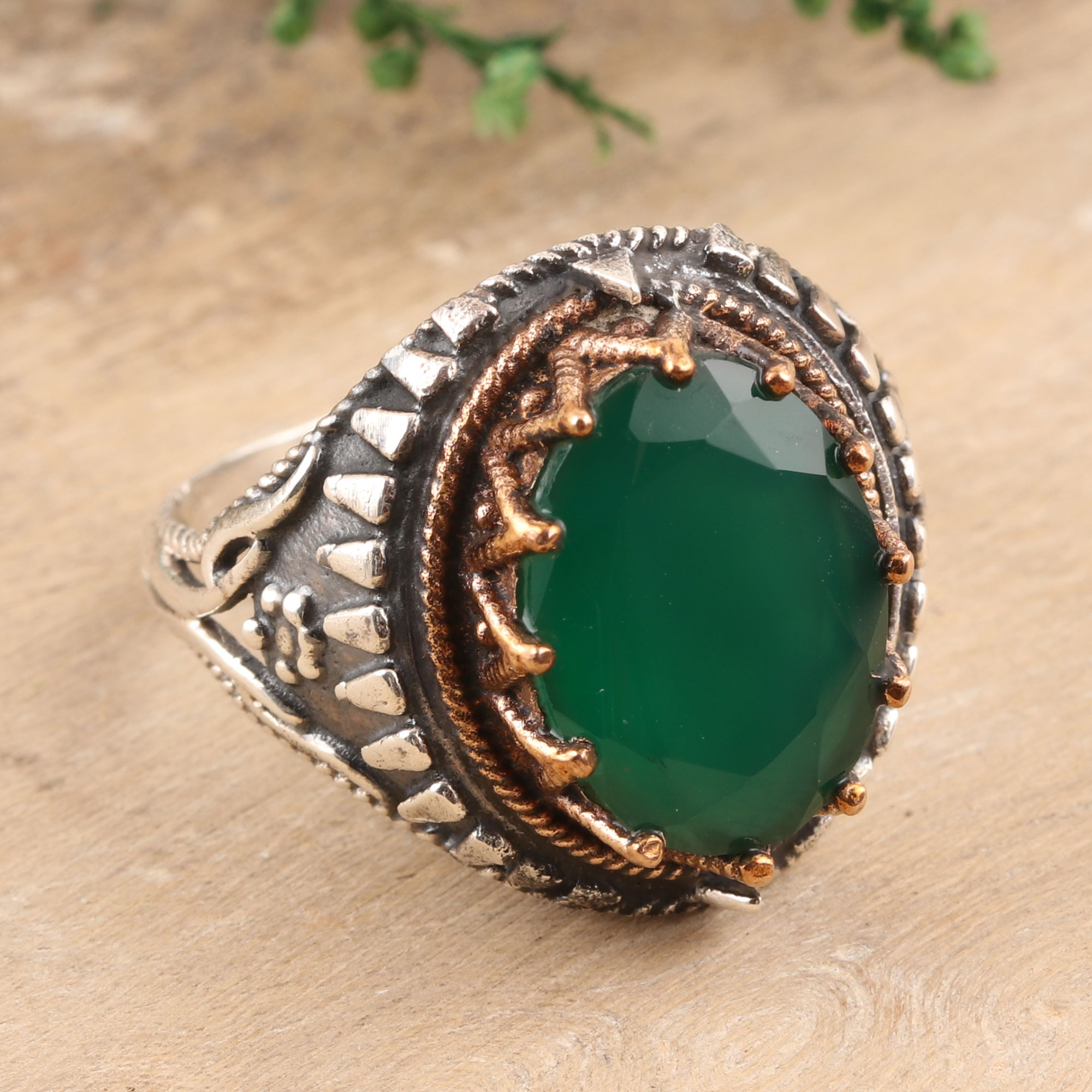 6-Carat Green Onyx Single-Stone Ring from India - Verdant Crown