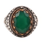 Onyx single-stone ring, 'Verdant Crown' - 6-Carat Green Onyx Single-Stone Ring from India