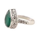 Onyx cocktail ring, 'Glittering Verdant Drop' - Glittering Green Onyx Cocktail Ring from India