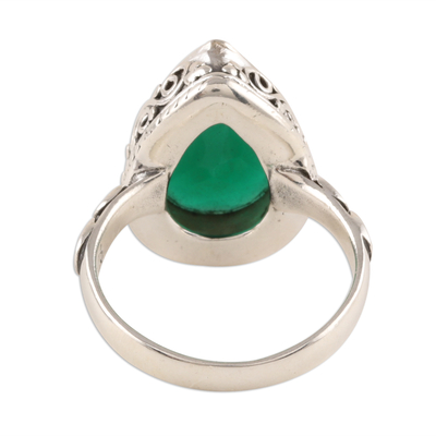 Onyx cocktail ring, 'Glittering Verdant Drop' - Glittering Green Onyx Cocktail Ring from India