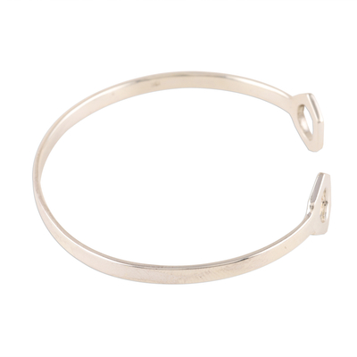 Men's sterling silver cuff bracelet, 'Handy Gleam' - Geometric Men's Sterling Silver Cuff Bracelet from India