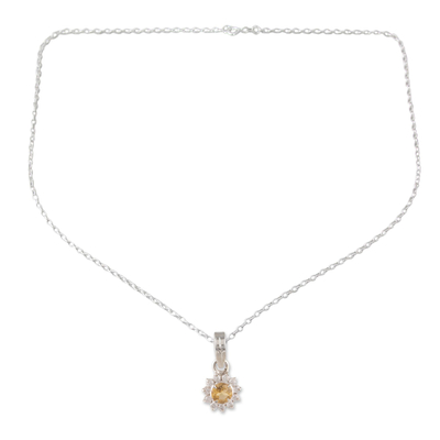 collar colgante citrino - Collar con colgante de citrino floral elaborado en la India