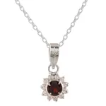 Garnet pendant necklace, 'Gleaming Flower' - Floral Garnet Pendant Necklace from India