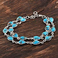 Composite turquoise link bracelet, 'Eternal Nature' - Teardrop Composite Turquoise Link Bracelet from India