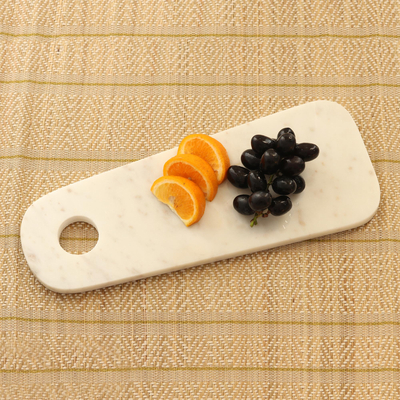Marble platter, 'Chic Server' - White Marble Platter with Hole from India