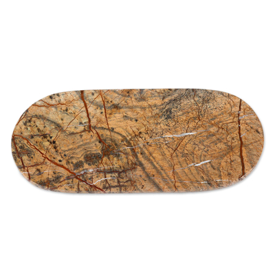 Marble platter, 'Earthen Veins' (12 inch) - Brown Marble Platter Crafted by Indian Artisans (12 Inch)