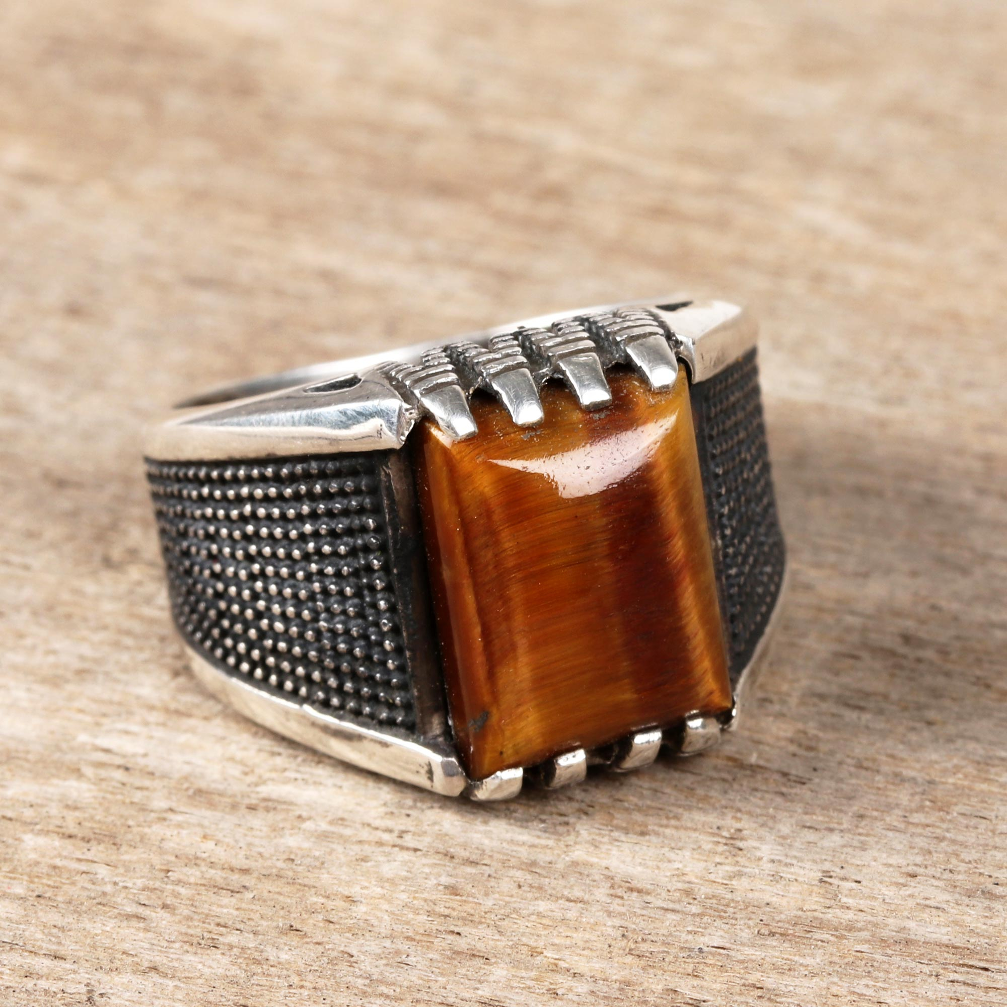 UNICEF Market | Men's Tiger's Eye Ring Crafted in India - Bold Strength