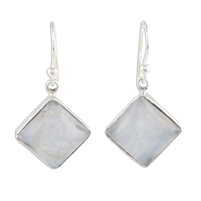 Square Rainbow Moonstone Dangle Earrings from India