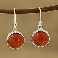 Carnelian dangle earrings, 'Fiery Domes' - Round Carnelian Dangle Earrings from India