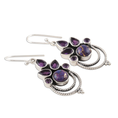 Amethyst dangle earrings, 'Radiant Harmony' - Amethyst and Purple Composite Turquoise Dangle Earrings