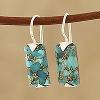 Composite turquoise drop earrings, 'Beautiful Blue'