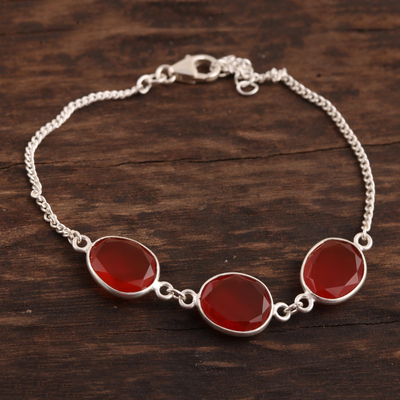 Carnelian pendant bracelet, 'Fiery Glisten' - 15-Carat Carnelian Link Bracelet from India
