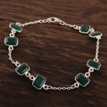 Onyx station bracelet, 'Alluring Forest' - 6.5-Carat Green Onyx Station Bracelet from India