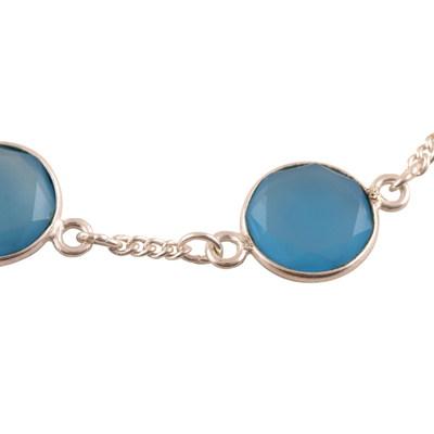 Chalcedony station bracelet, 'Shimmering Blue' - 21-Carat Blue Chalcedony Station Bracelet from India