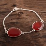 Carnelian station bracelet, 'Fiery Twins' - 6-Carat Carnelian Station Bracelet from India