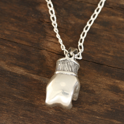 Men's sterling silver pendant necklace, 'Boxing Glove' - Men's Sterling Silver Boxing Glove Pendant Necklace