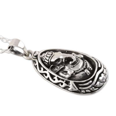 Sterling silver pendant necklace, 'Ganesha Egg' - Egg-Shaped Sterling Silver Ganesha Necklace from India