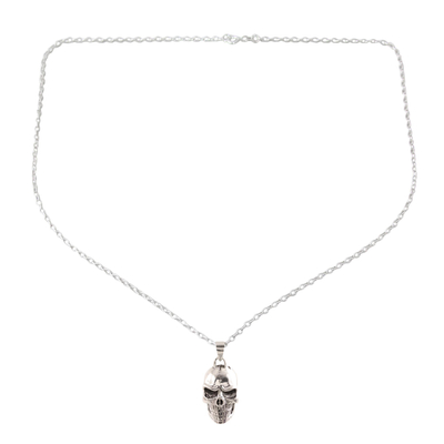 Men's sterling silver pendant necklace, 'Mystic Skull' - Men's Sterling Silver Skull Pendant Necklace from India