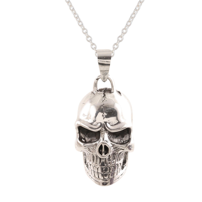Men's sterling silver pendant necklace, 'Mystic Skull' - Men's Sterling Silver Skull Pendant Necklace from India