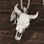 Men's sterling silver pendant necklace, 'Mighty Bull' - Sterling Silver Bull Skull Necklace from India