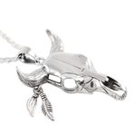 Men's sterling silver pendant necklace, 'Mighty Bull' - Sterling Silver Bull Skull Necklace from India