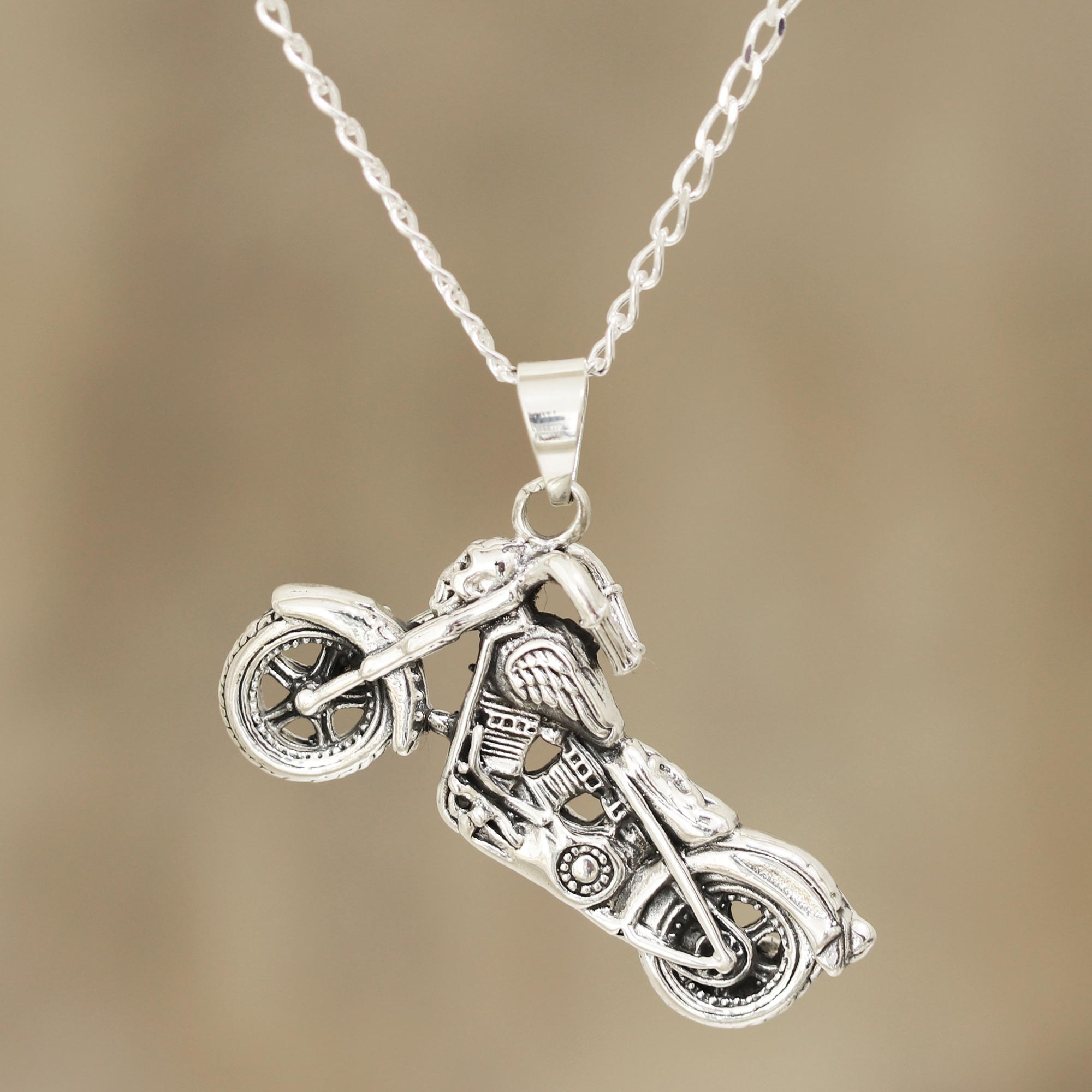 Men's Sterling Silver Motorcycle Pendant Necklace from India - Easy ...