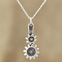 Sterling silver pendant necklace, 'Interlocked Gears' - Sterling Silver Gear Pendant Necklace from India