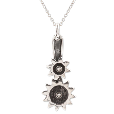 Men's sterling silver pendant necklace, 'Interlocked Gears' - Men's Sterling Silver Gear Pendant Necklace from India