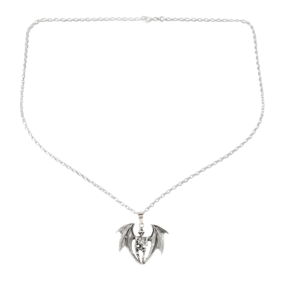 Sterling Silver Winged Skeleton Pendant Necklace from India
