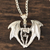 Men's sterling silver pendant necklace, 'Flying Skeleton' - Sterling Silver Winged Skeleton Pendant Necklace from India