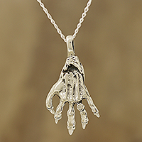 Sterling silver pendant necklace, Mighty Hand