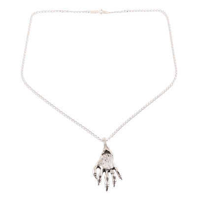Collar colgante de plata esterlina - Collar con colgante de plata de ley con mano de esqueleto de la India