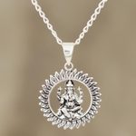 Sterling silver pendant necklace, 'Ganesha Corona' - Circular Sterling Silver Ganesha Pendant Necklace